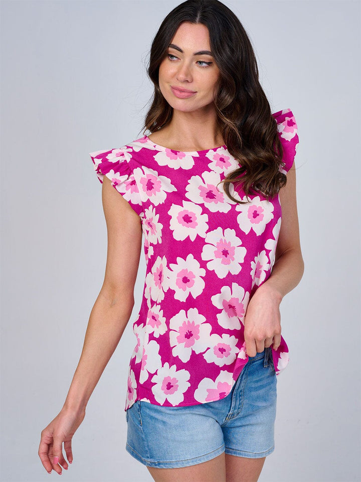 WOMEN'S RUFFLE SLEEVES FLORAL BLOUSE