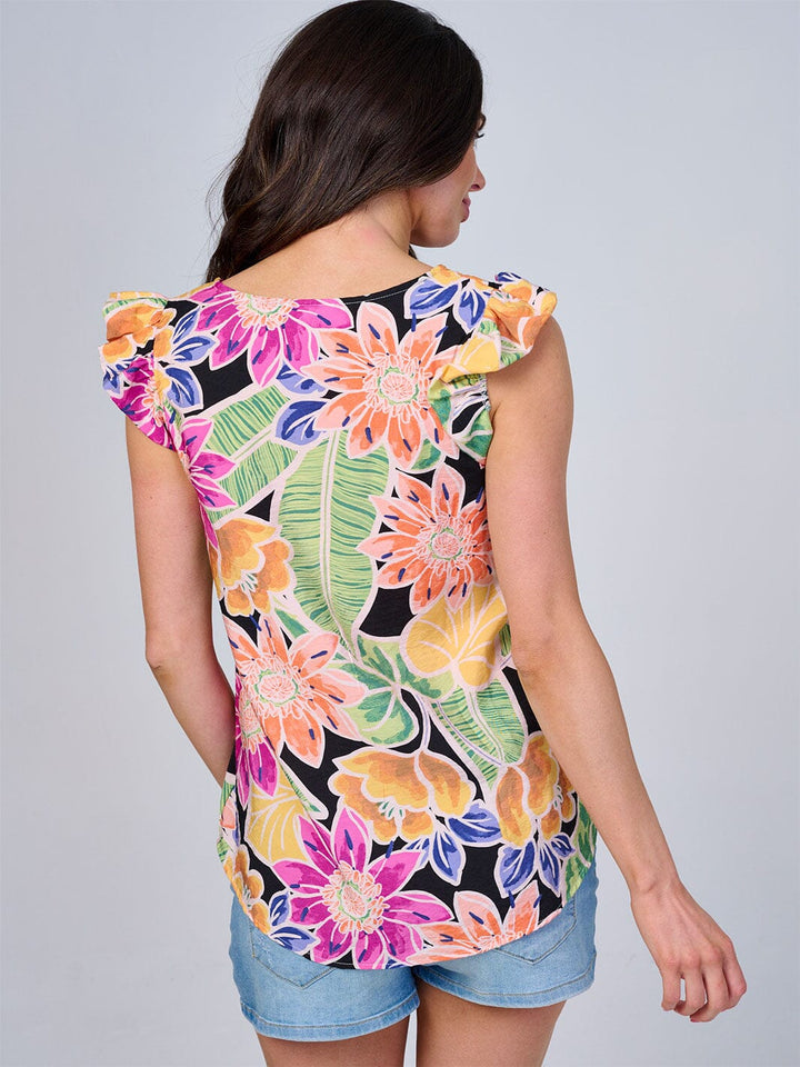 WOMEN'S RUFFLE SLEEVES LOOSE FIT FLORAL BLOUSE