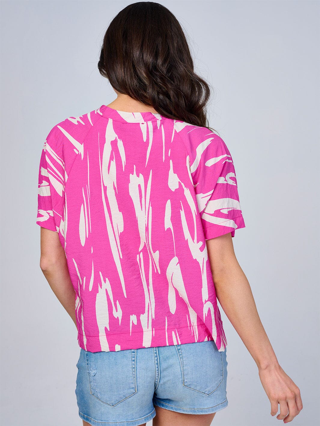 WOMEN'S SHORT SLEEVE COLORBLOCK PRINT BLOUSE