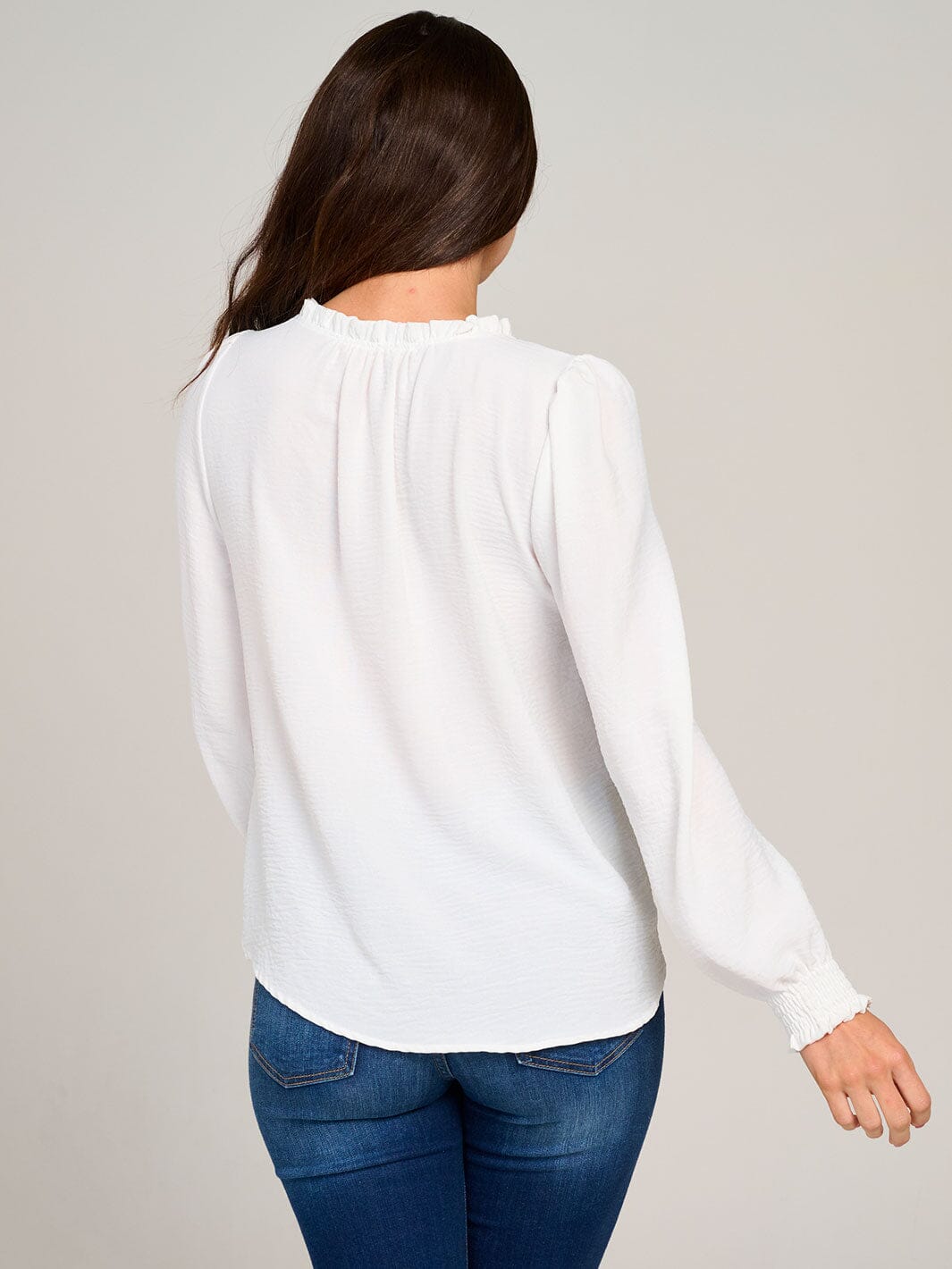 WOMEN'S LONG SLEEVE V-NECK RUFFLE HIGH-LOW BLOUSE