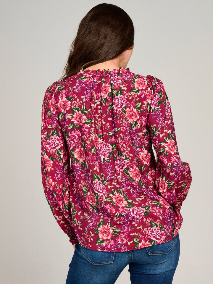 WOMEN'S LONG SLEEVE V-NECK RUFFLE FLORAL BLOUSE