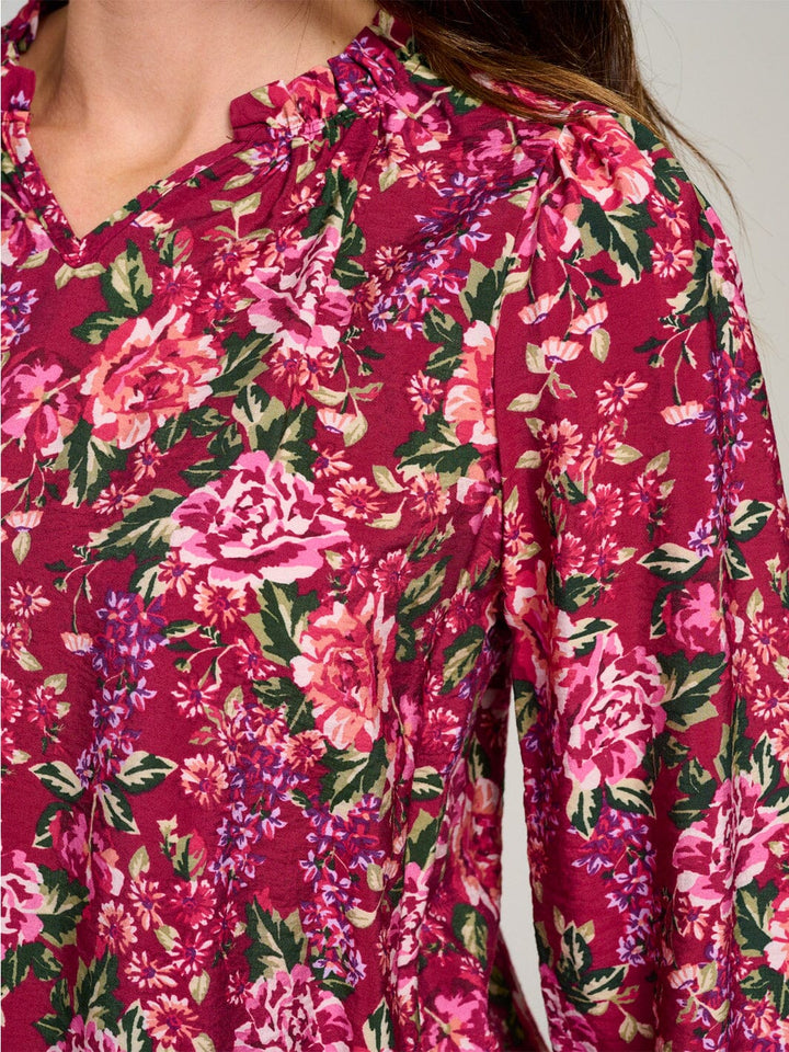 WOMEN'S LONG SLEEVE V-NECK RUFFLE FLORAL BLOUSE