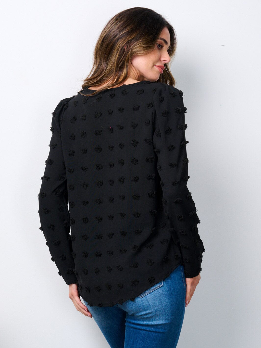WOMEN'S LONG SLEEVE SWISS DOTS BLOUSE TOP