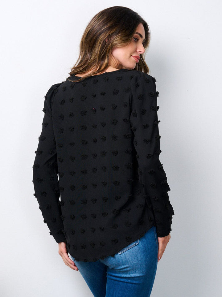 WOMEN'S LONG SLEEVE SWISS DOTS BLOUSE TOP