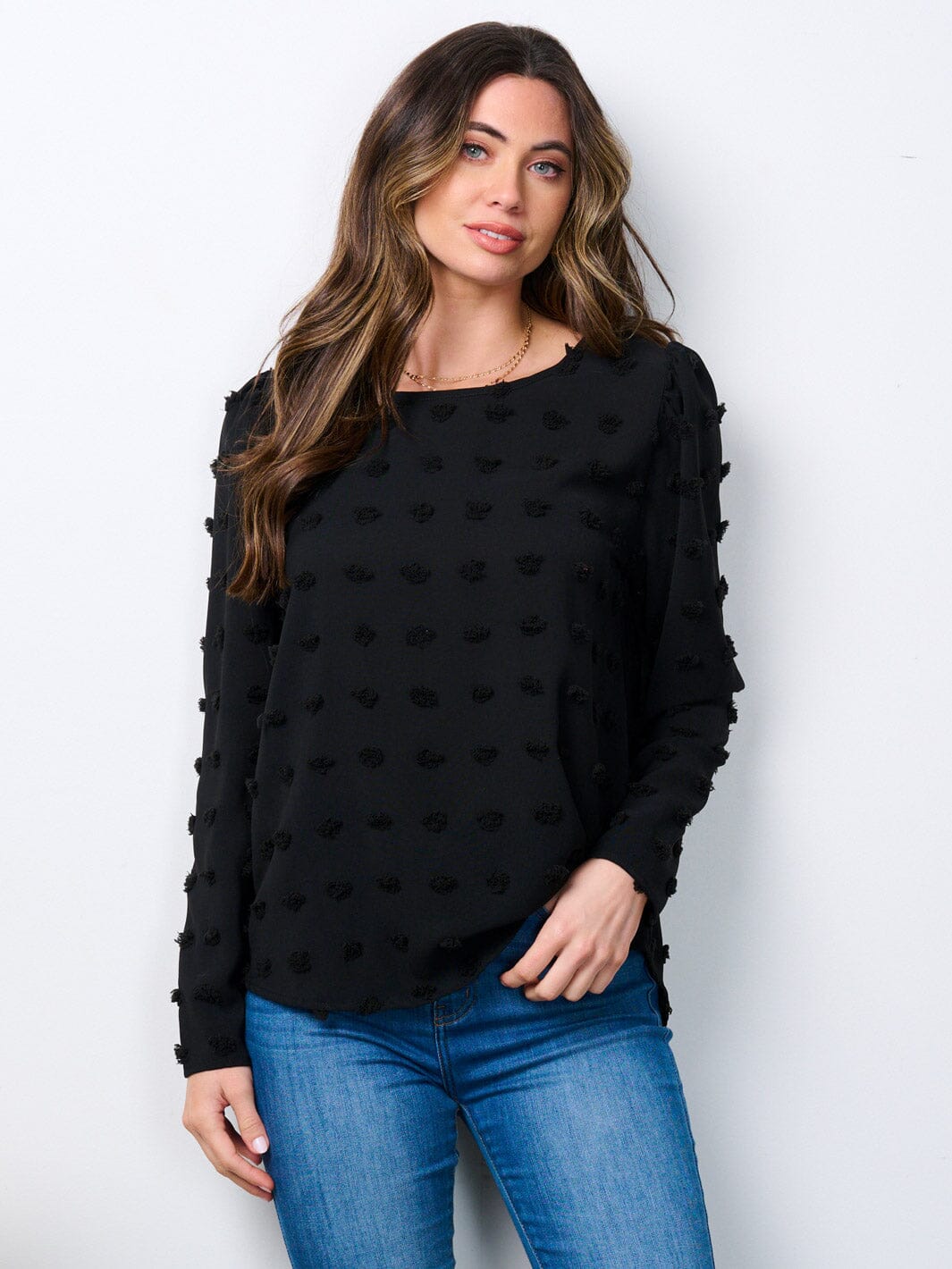 WOMEN'S LONG SLEEVE SWISS DOTS BLOUSE TOP