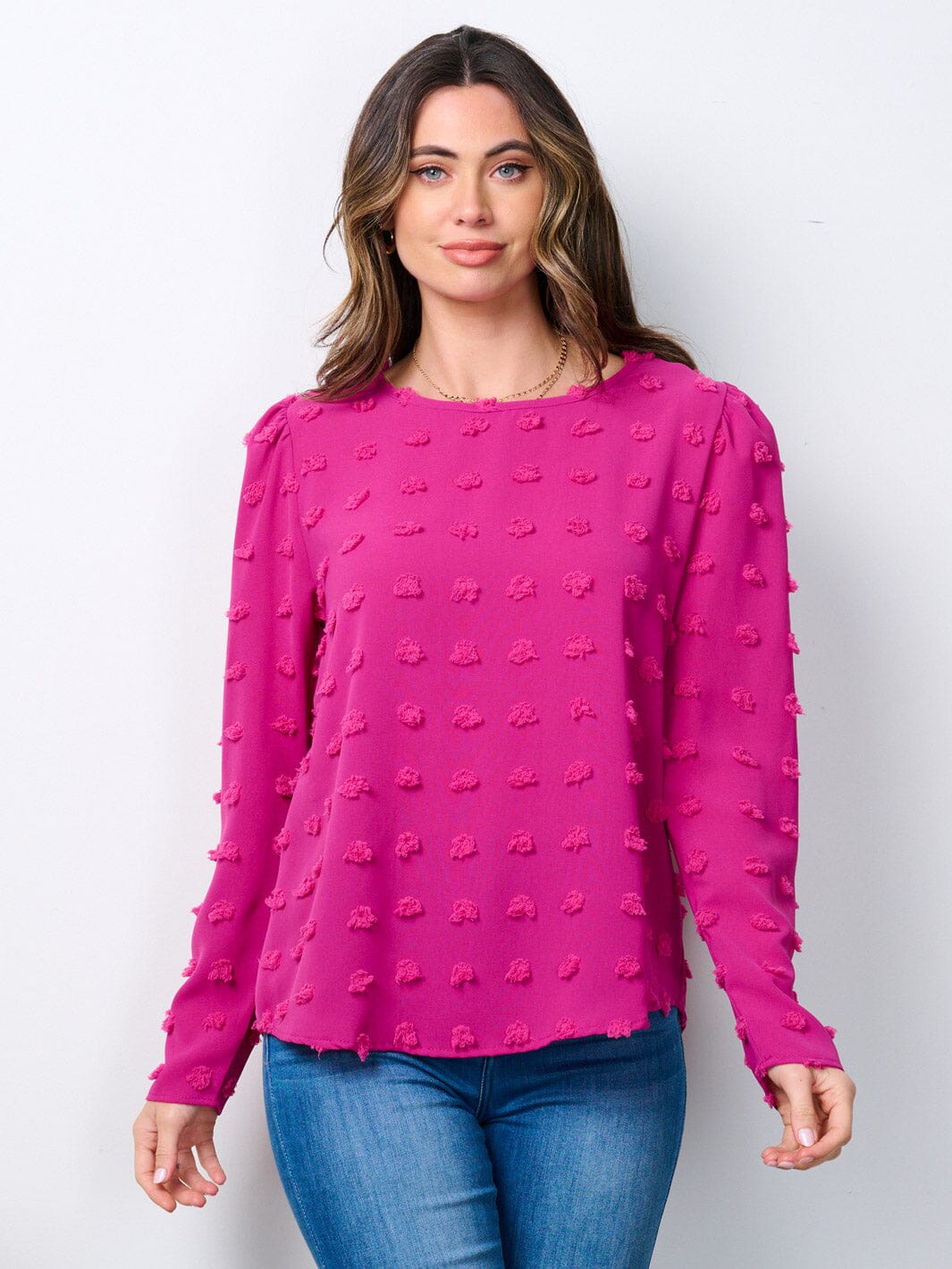 WOMEN'S LONG SLEEVE SWISS DOTS BLOUSE TOP