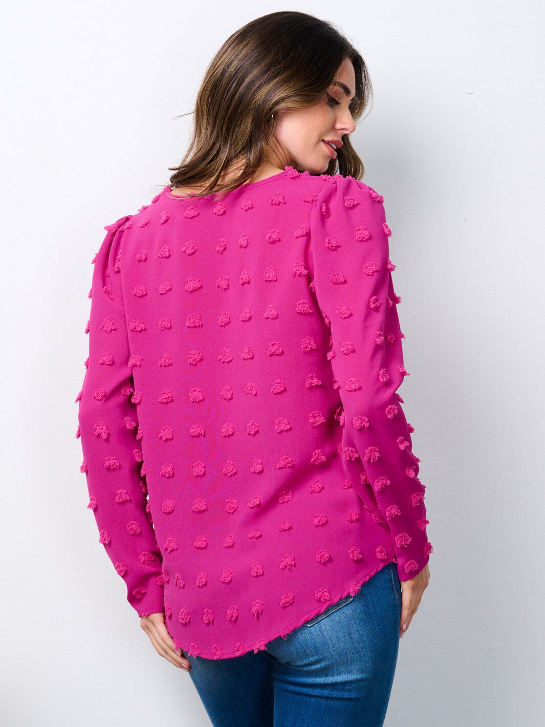 WOMEN'S LONG SLEEVE SWISS DOTS BLOUSE TOP
