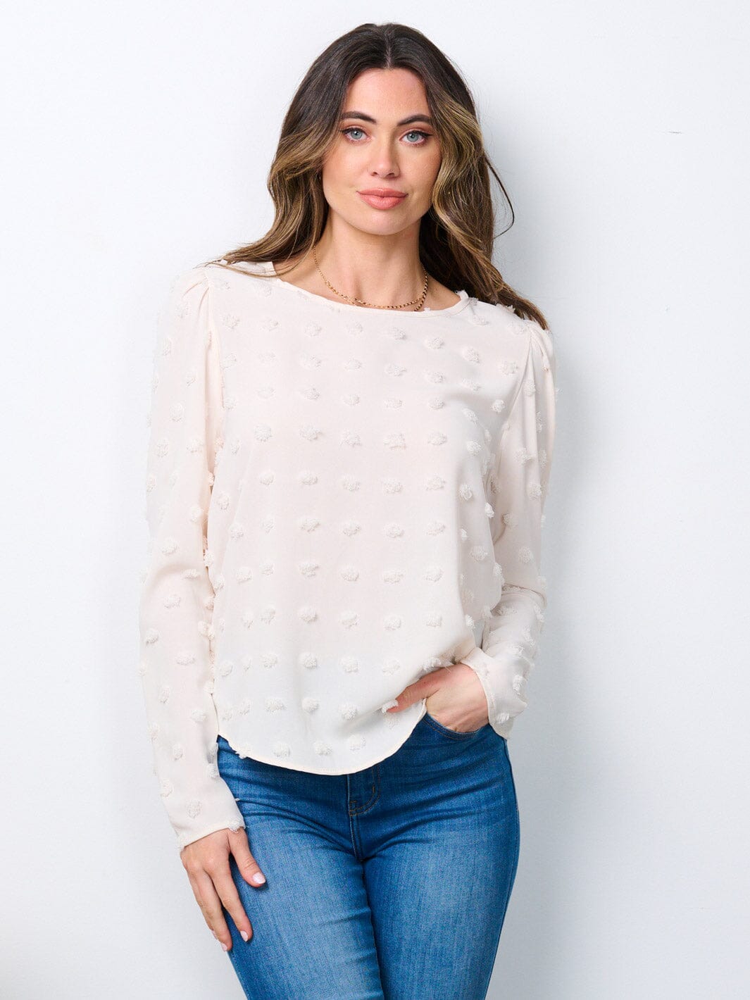WOMEN'S LONG SLEEVE SWISS DOTS BLOUSE TOP
