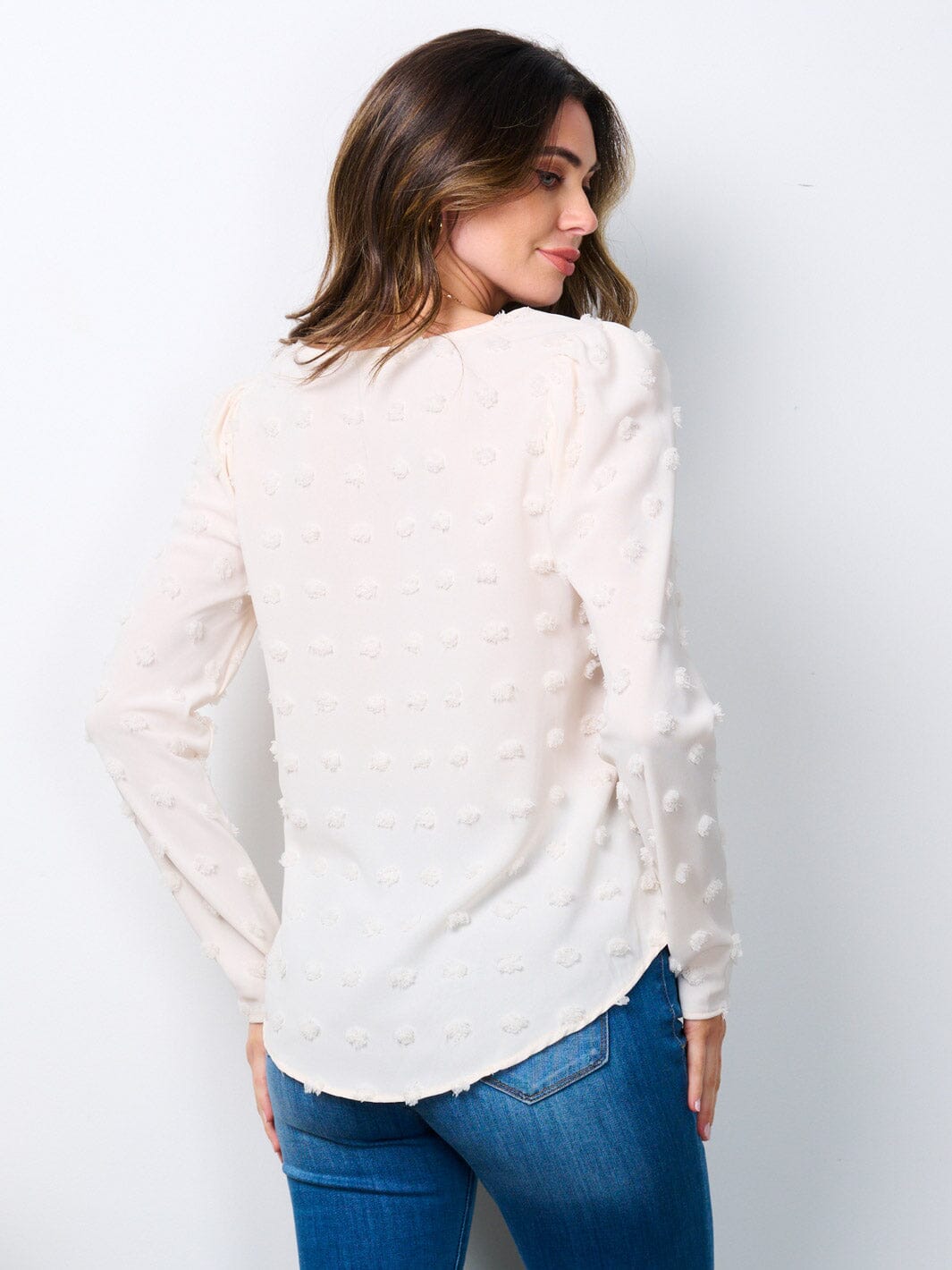 WOMEN'S LONG SLEEVE SWISS DOTS BLOUSE TOP