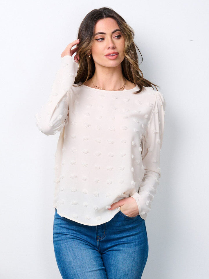 WOMEN'S LONG SLEEVE SWISS DOTS BLOUSE TOP