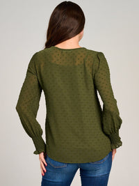 WOMEN'S LONG SLEEVE SWISS DETAILED BLOUSE