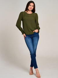 WOMEN'S LONG SLEEVE SWISS DETAILED BLOUSE