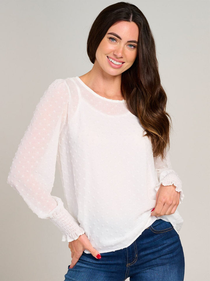 WOMEN'S LONG SLEEVE SWISS DETAILED BLOUSE