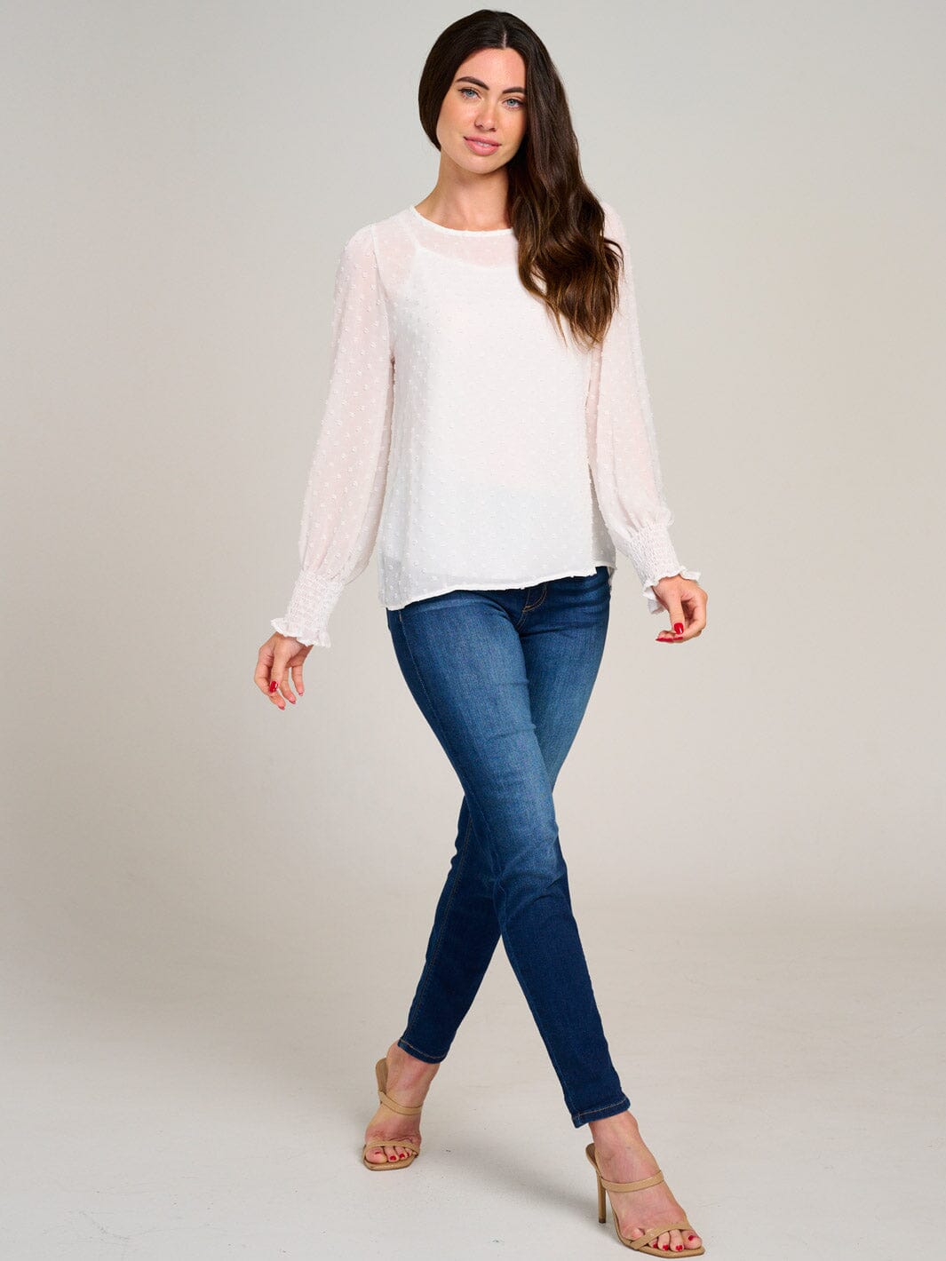 WOMEN'S LONG SLEEVE SWISS DETAILED BLOUSE
