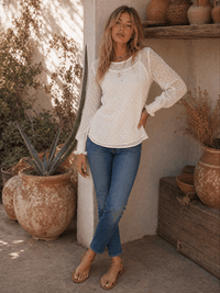 WOMEN'S LONG SLEEVE SWISS DETAILED BLOUSE