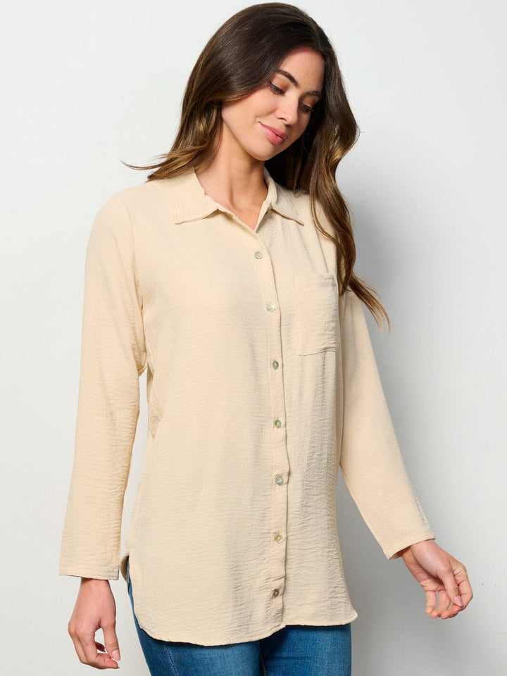 WOMEN'S LONG SLEEVE BUTTON UP FRONT POCKET BLOUSE TOP