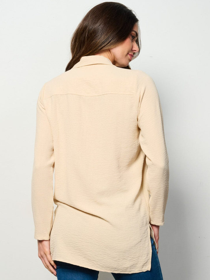 WOMEN'S LONG SLEEVE BUTTON UP FRONT POCKET BLOUSE TOP
