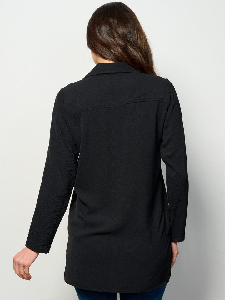 WOMEN'S LONG SLEEVE BUTTON UP FRONT POCKET BLOUSE TOP