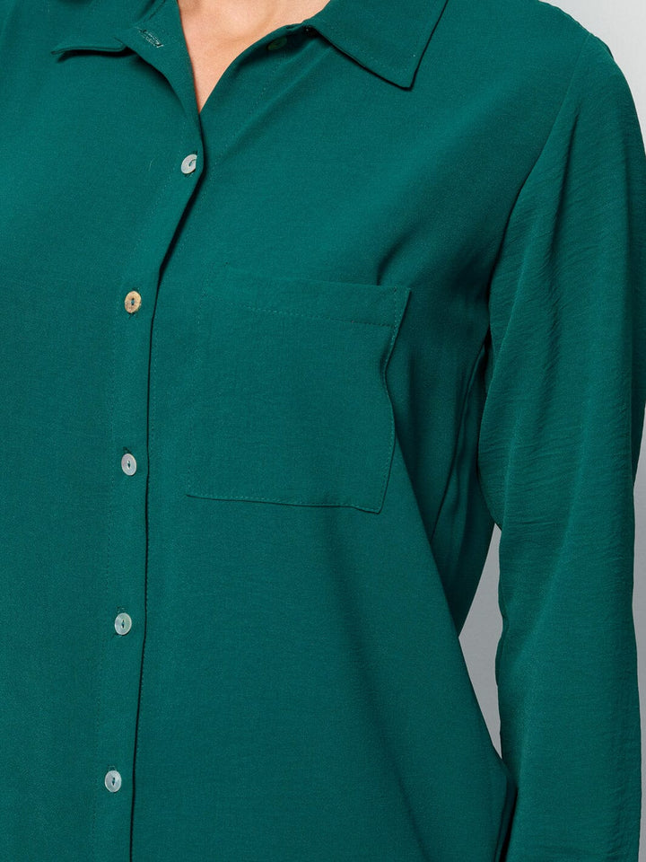 WOMEN'S LONG SLEEVE BUTTON UP FRONT POCKET BLOUSE TOP