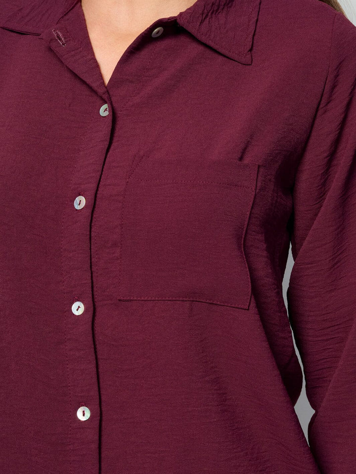 WOMEN'S LONG SLEEVE BUTTON UP FRONT POCKET BLOUSE TOP