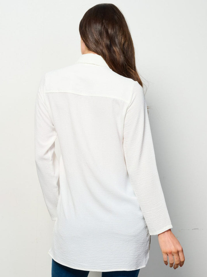 WOMEN'S LONG SLEEVE BUTTON UP FRONT POCKET BLOUSE TOP
