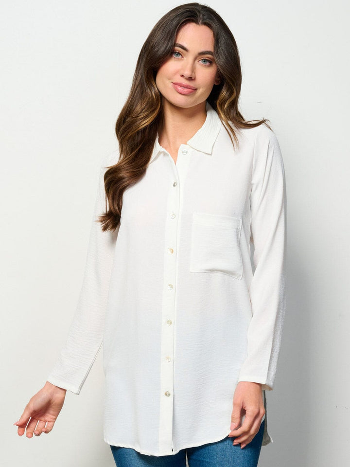 WOMEN'S LONG SLEEVE BUTTON UP FRONT POCKET BLOUSE TOP