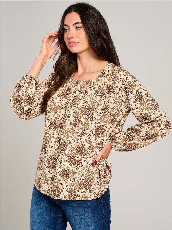 WOMEN'S LONG SLEEVE ROUND NECK FLORAL BLOUSE