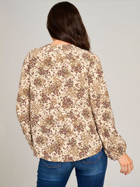 WOMEN'S LONG SLEEVE ROUND NECK FLORAL BLOUSE
