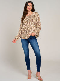 WOMEN'S LONG SLEEVE ROUND NECK FLORAL BLOUSE