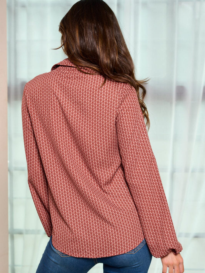 WOMEN'S LONG SLEEVE BUTTON UP FLOWER PRINT BLOUSE TOP
