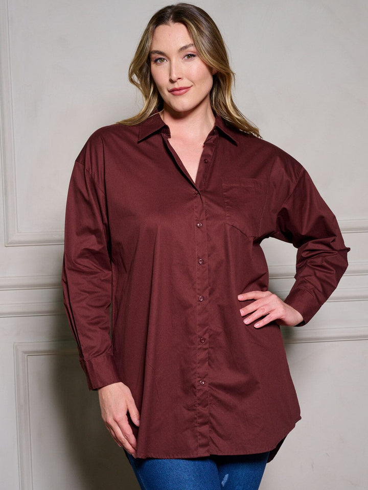 PLUS SIZE LONG SLEEVE BUTTON UP OVERSIZE BLOUSE TOP