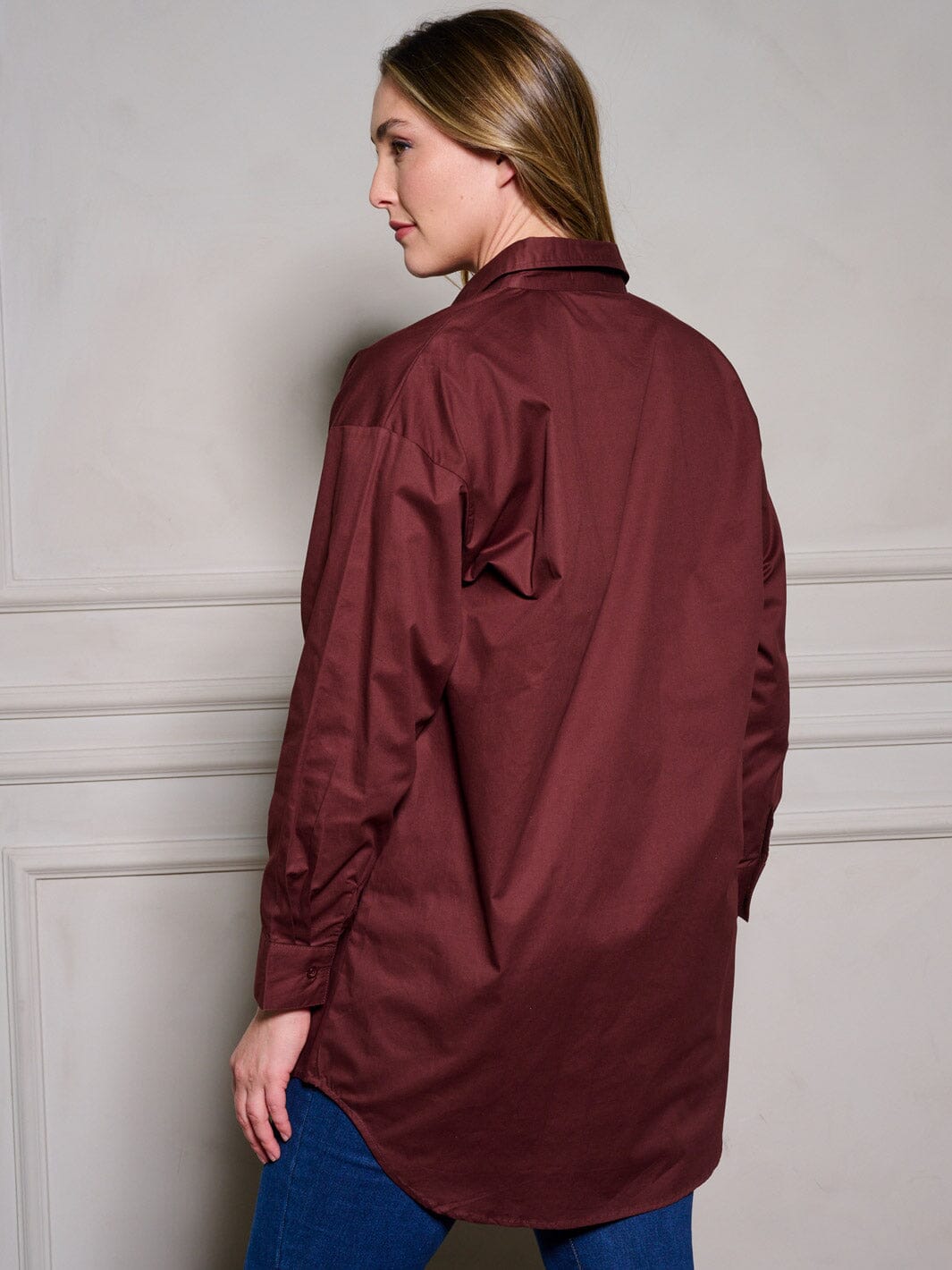 PLUS SIZE LONG SLEEVE BUTTON UP OVERSIZE BLOUSE TOP