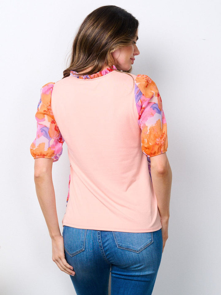 WOMEN'S SHORT SLEEVE V-NECK FLORAL BLOUSE TOP