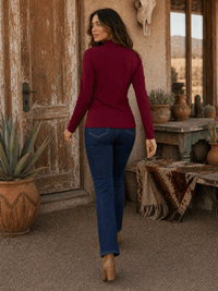 WOMEN'S LONG SLEEVE MOCK NECK RIBBED TOP