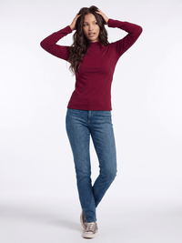 WOMEN'S LONG SLEEVE MOCK NECK RIBBED TOP