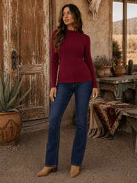 WOMEN'S LONG SLEEVE MOCK NECK RIBBED TOP