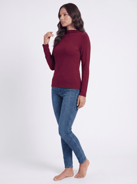 WOMEN'S LONG SLEEVE MOCK NECK RIBBED TOP
