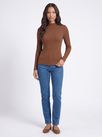WOMEN'S LONG SLEEVE MOCK NECK RIBBED TOP