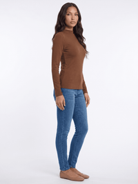 WOMEN'S LONG SLEEVE MOCK NECK RIBBED TOP
