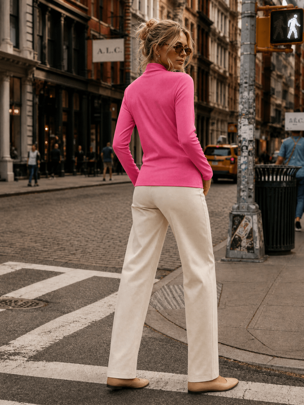 WOMEN'S LONG SLEEVE MOCK NECK RIBBED TOP