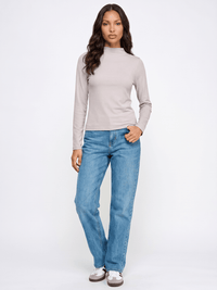WOMEN'S LONG SLEEVE MOCK NECK RIBBED TOP