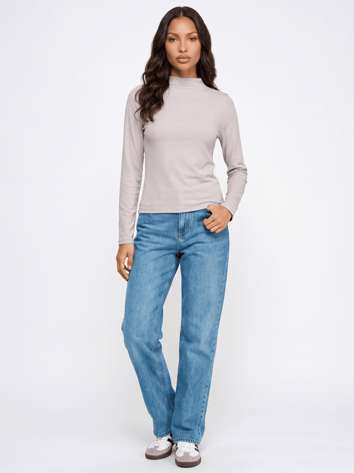 WOMEN'S LONG SLEEVE MOCK NECK RIBBED TOP
