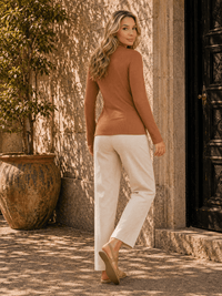 WOMEN'S LONG SLEEVE MOCK NECK RIBBED TOP