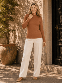 WOMEN'S LONG SLEEVE MOCK NECK RIBBED TOP