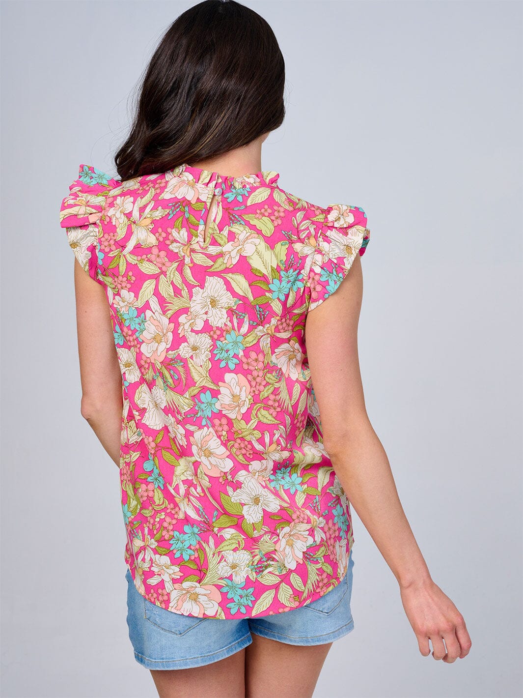 WOMEN'S RUFFLE SLEEVES FLORAL BLOUSE
