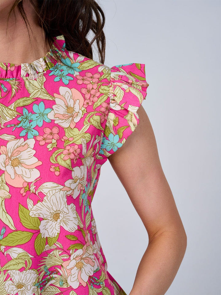 WOMEN'S RUFFLE SLEEVES FLORAL BLOUSE