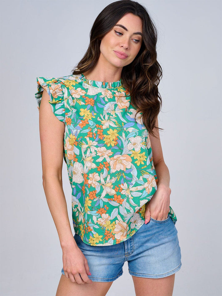 WOMEN'S RUFFLE SLEEVES FLORAL BLOUSE