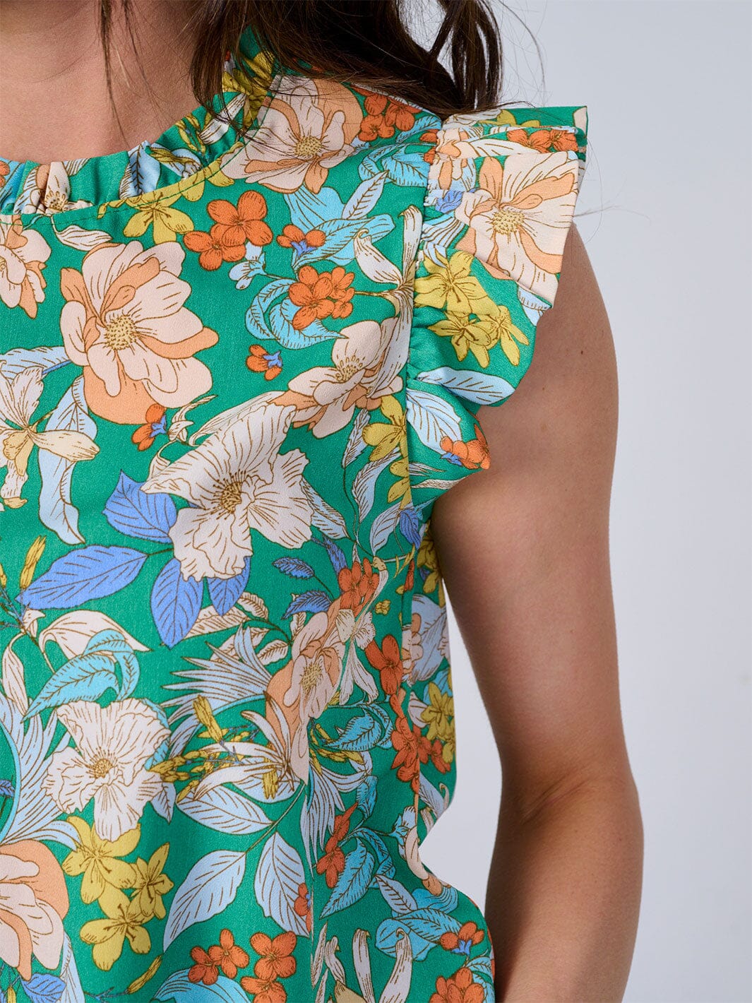 WOMEN'S RUFFLE SLEEVES FLORAL BLOUSE