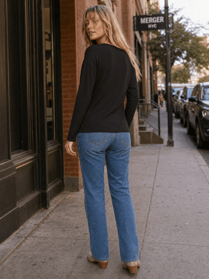 WOMEN'S LONG SLEEVE RIBBED SOLID TOP