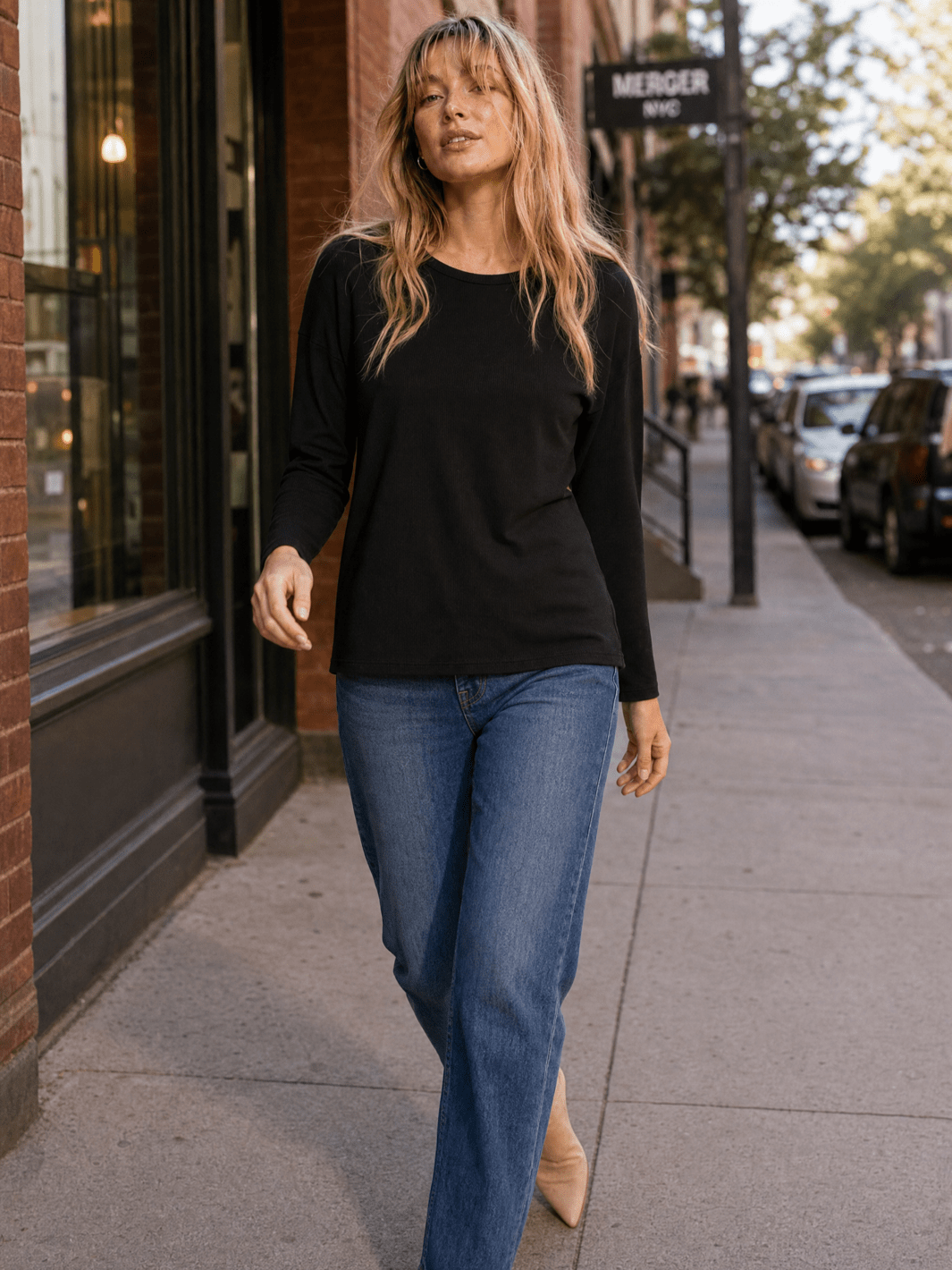 WOMEN'S LONG SLEEVE RIBBED SOLID TOP